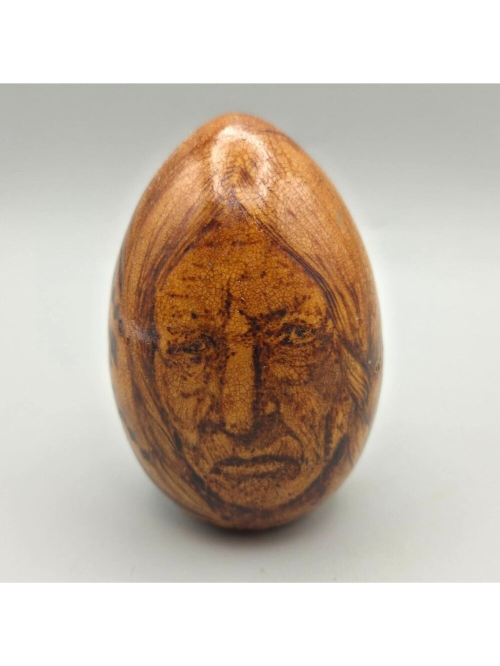 Priscilla Evans Signed Wood Burned Egg Native American Folk Art Decor 2001 4”